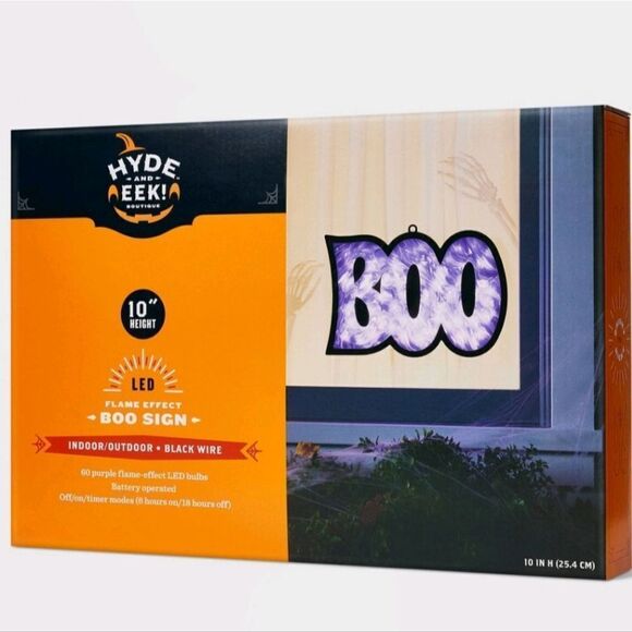 New, 10" LED Hanging "BOO" with Flame Effect Purple Halloween Silhouette Light - Picture 1 of 7